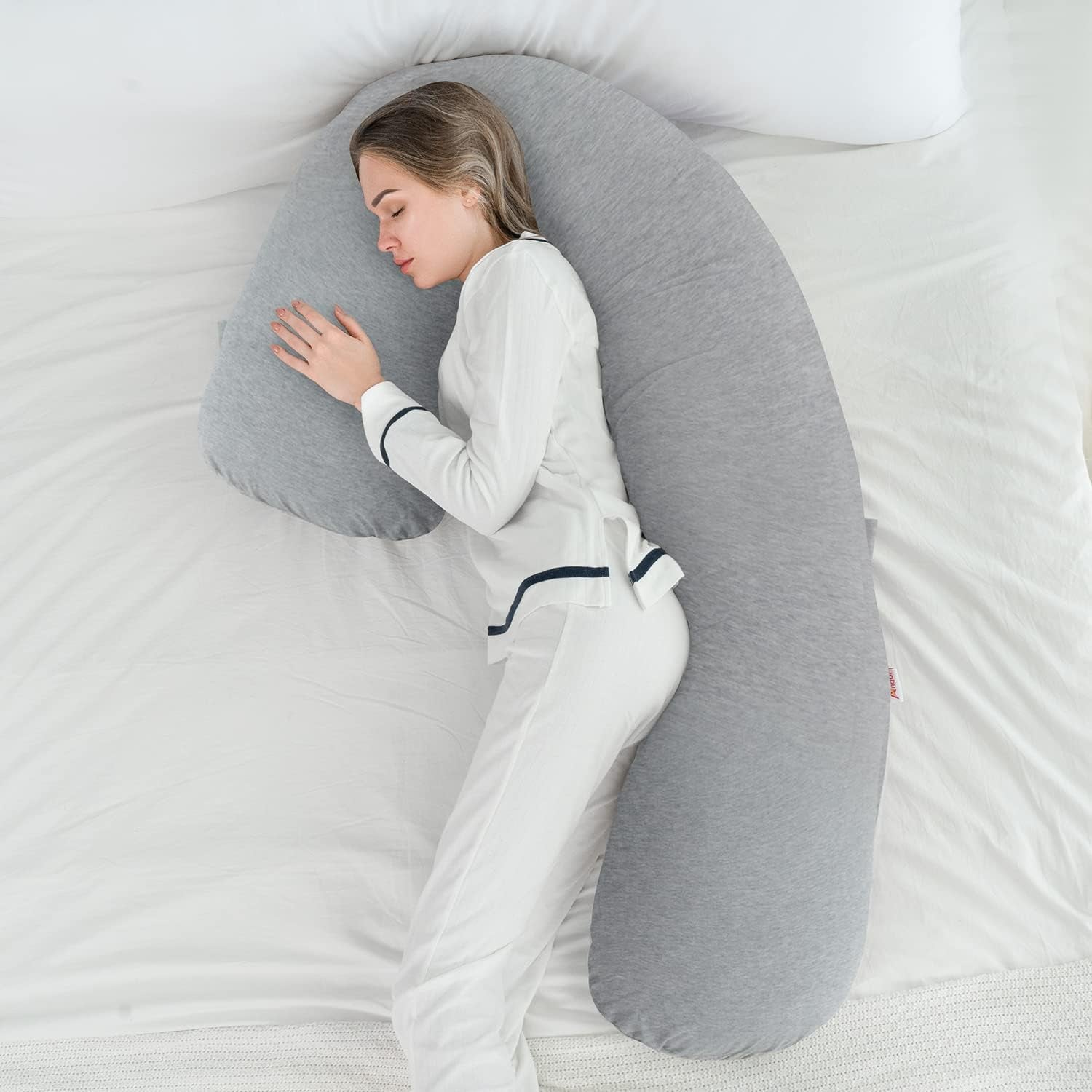 "Luxurious L-Shaped Body Pregnancy Pillow for Ultimate Comfort and Support during Pregnancy and Side Sleeping"