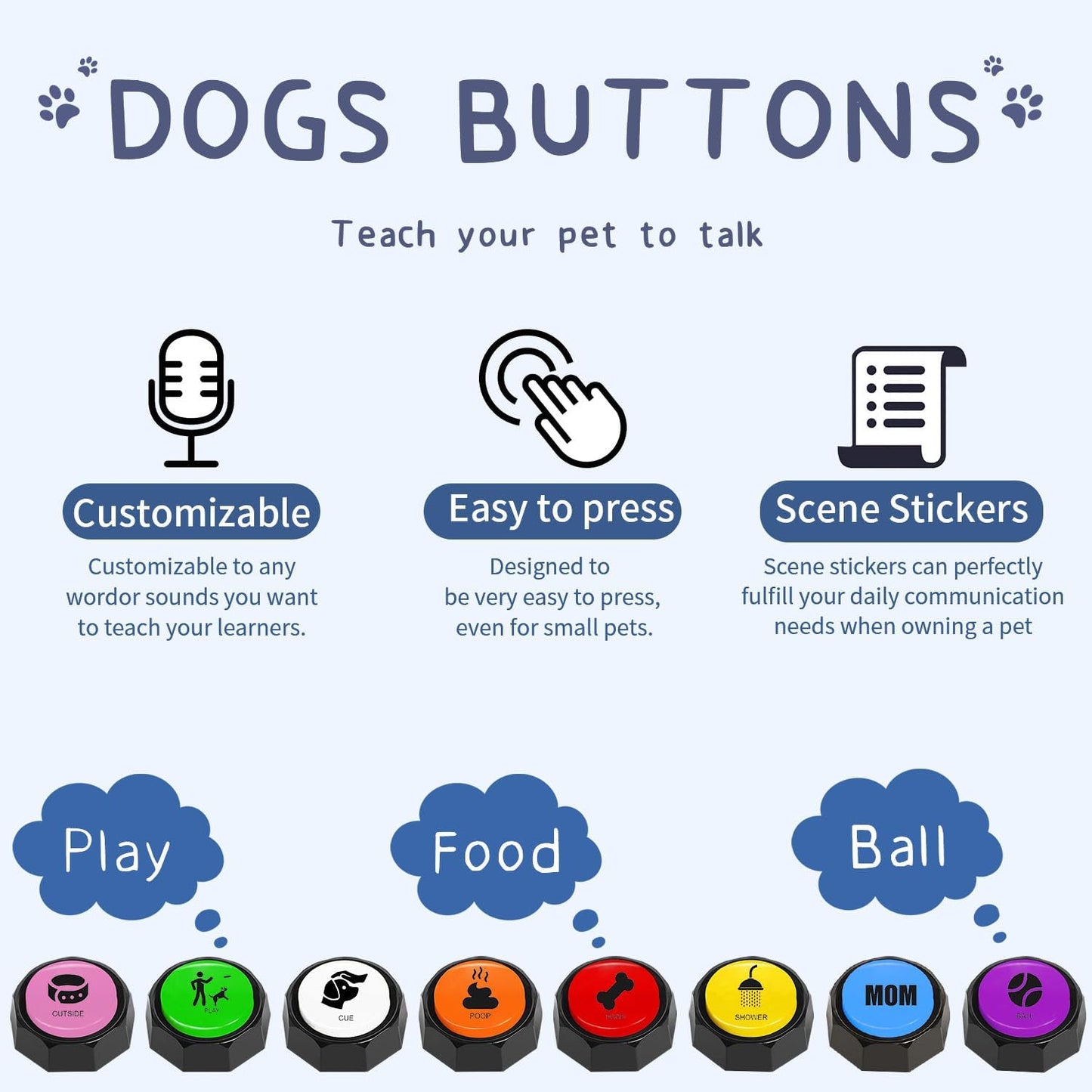 "Enhance Your Dog Training with Our Recordable Buzzer Set - Personalize Commands and Messages - 10 Seconds Playback - Vibrant Green and Purple Buttons - Set of 2"