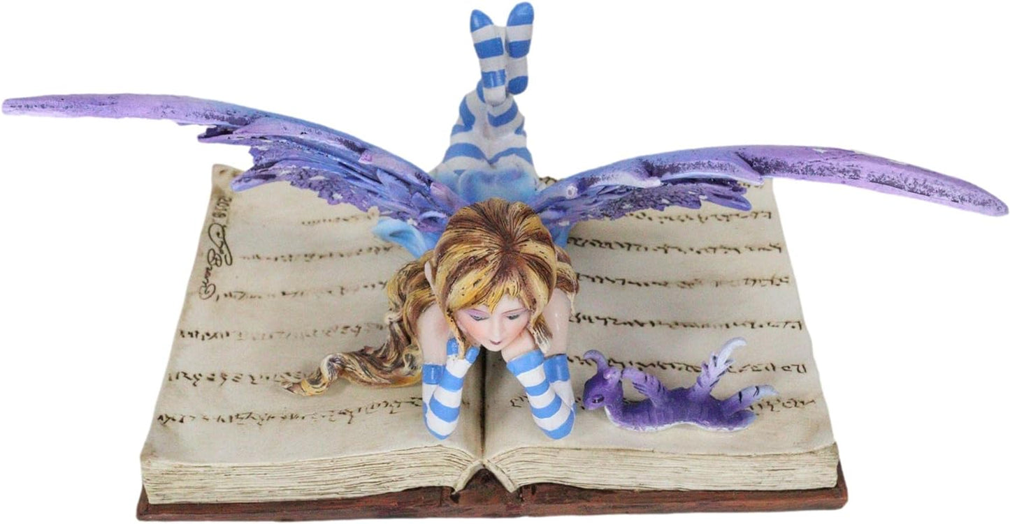 "Enchanting Purple Lavender Fairy with Dragon Statue: 7.25" Collectible for Fantasy Lovers"