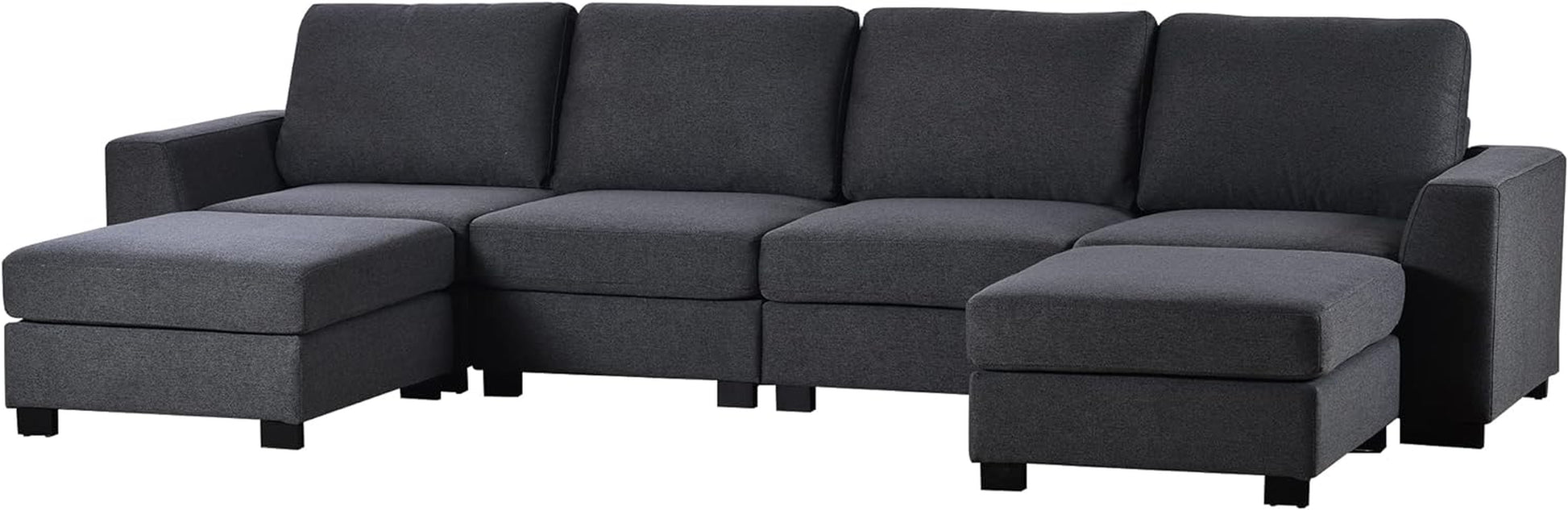 "Modern and Versatile 131" U-Shape Sectional Sofa Set with Ottoman and Stylish Wide Arms - Elegant Gray Finish!"