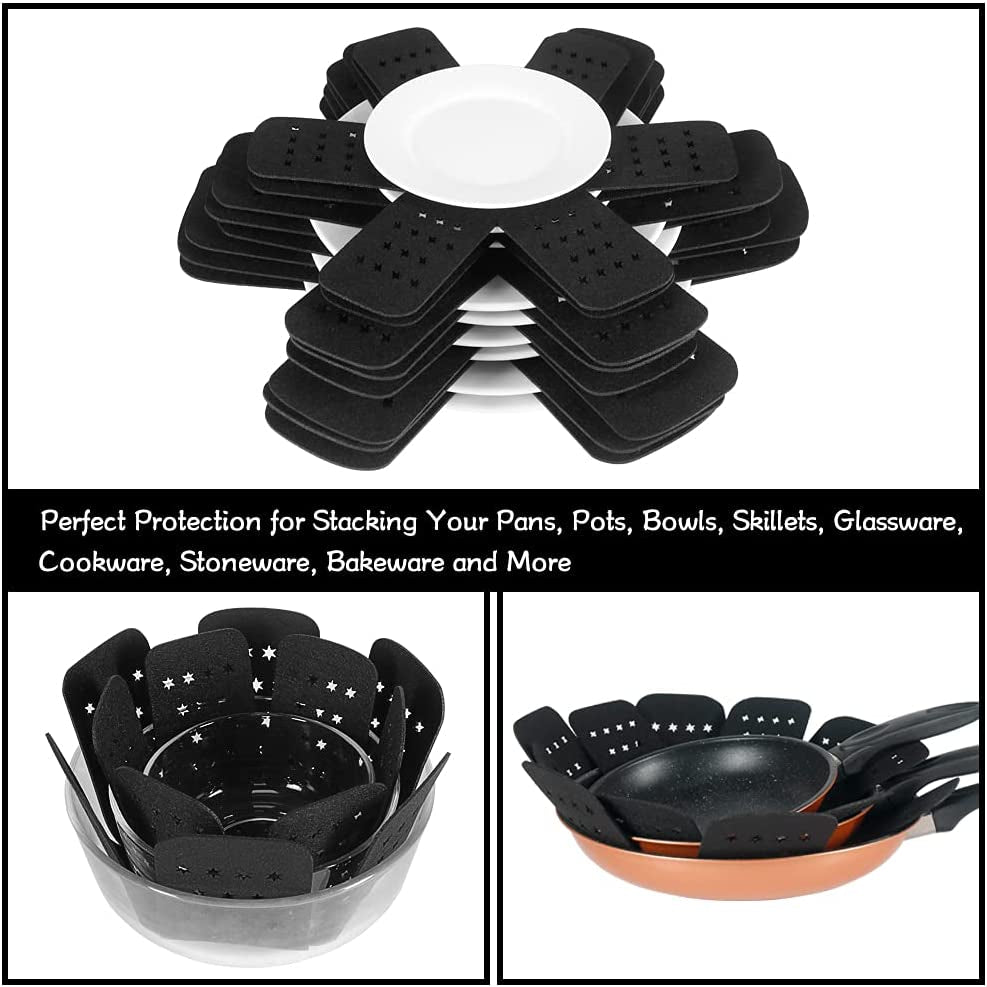 "Starry Black Pan Protectors: Keep Your Cookware Safe and Organized with a Set of 12 Dividers in 3 Sizes"