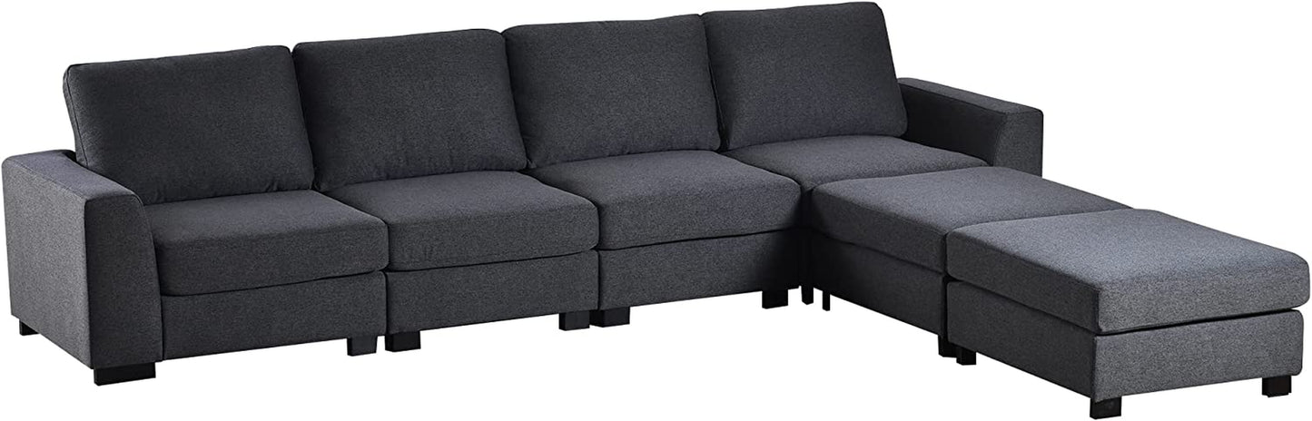 "Modern and Versatile 131" U-Shape Sectional Sofa Set with Ottoman and Stylish Wide Arms - Elegant Gray Finish!"