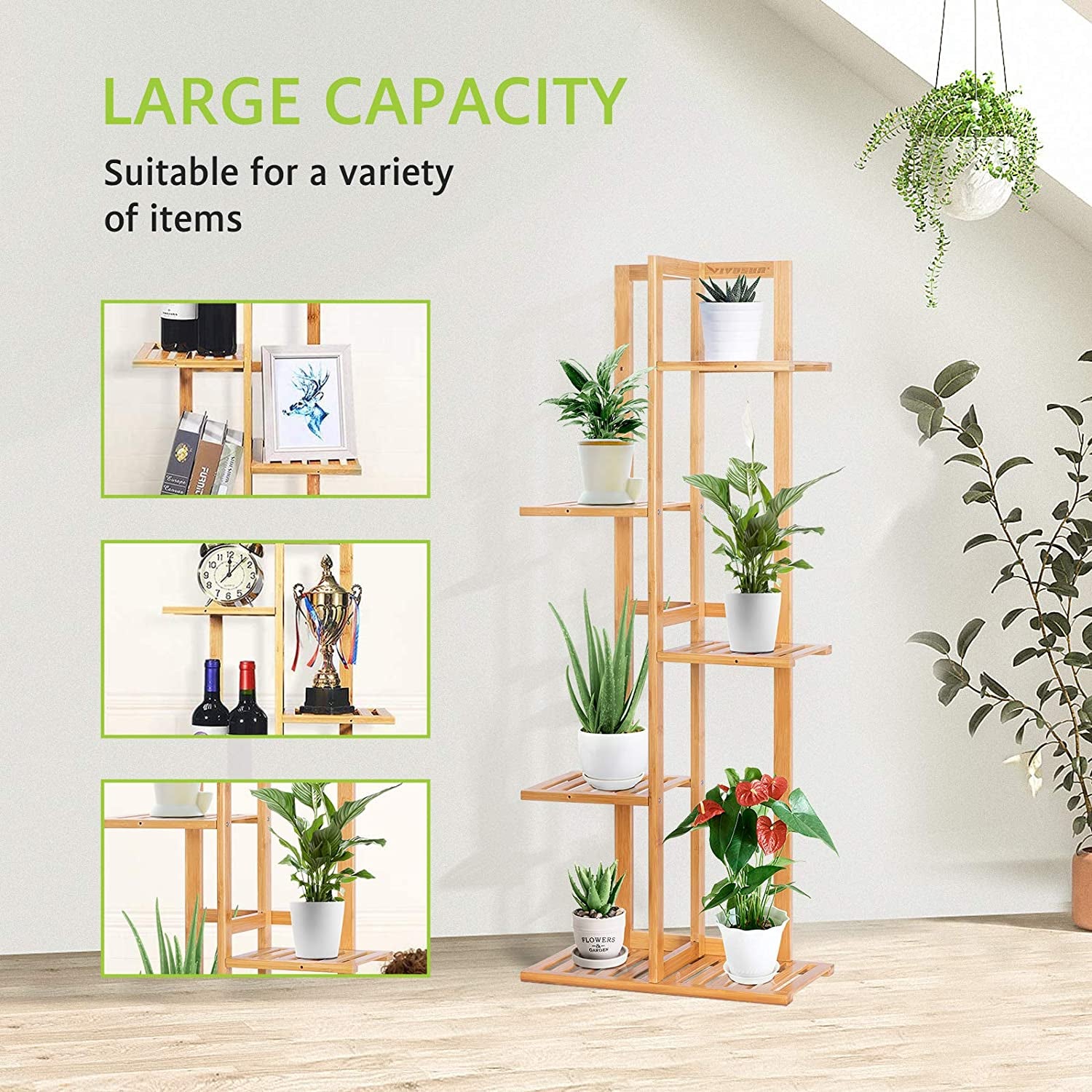 "Luxurious 5-Tier Bamboo Plant Stand - Showcase Your Indoor Plants with Style - Perfect for Any Room or Outdoor Space!"