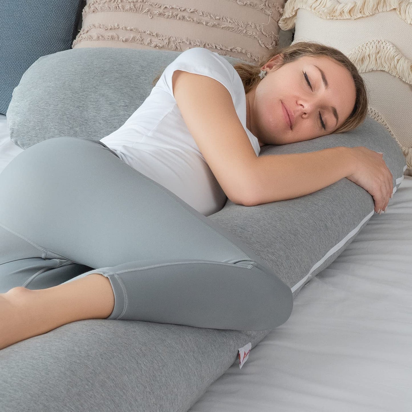 "Luxurious L-Shaped Body Pregnancy Pillow for Ultimate Comfort and Support during Pregnancy and Side Sleeping"