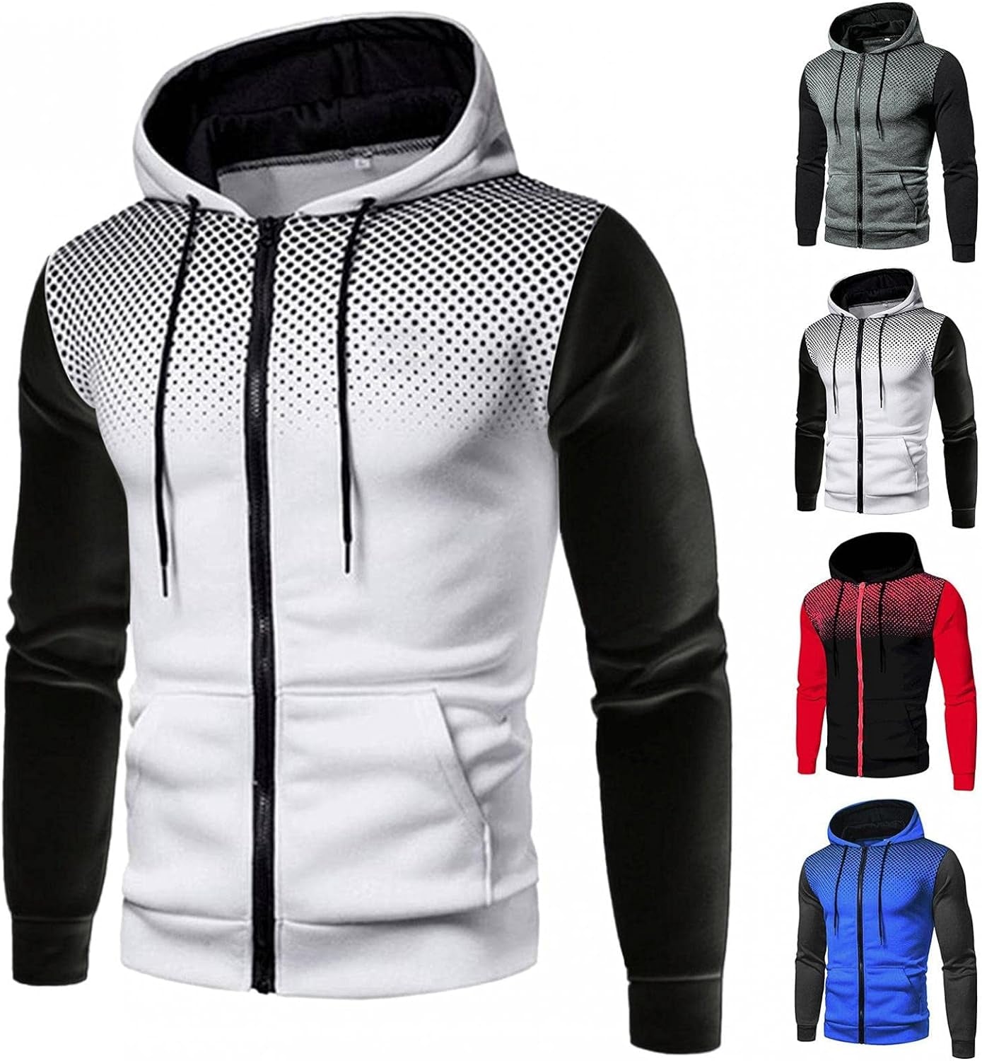 "Polka Dot Men'S Athletic Hoodie - Stylish Full-Zip Sweatshirt for Sporty Men"