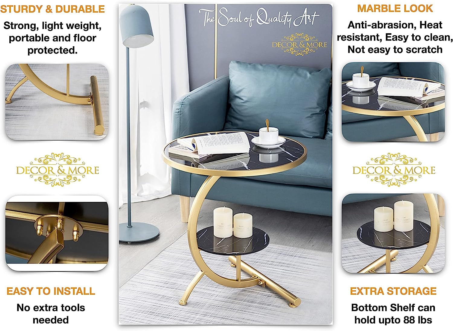 "Stylish Marble-Look Coffee Table: Versatile Storage Shelf, Perfect for Any Home or Living Room"