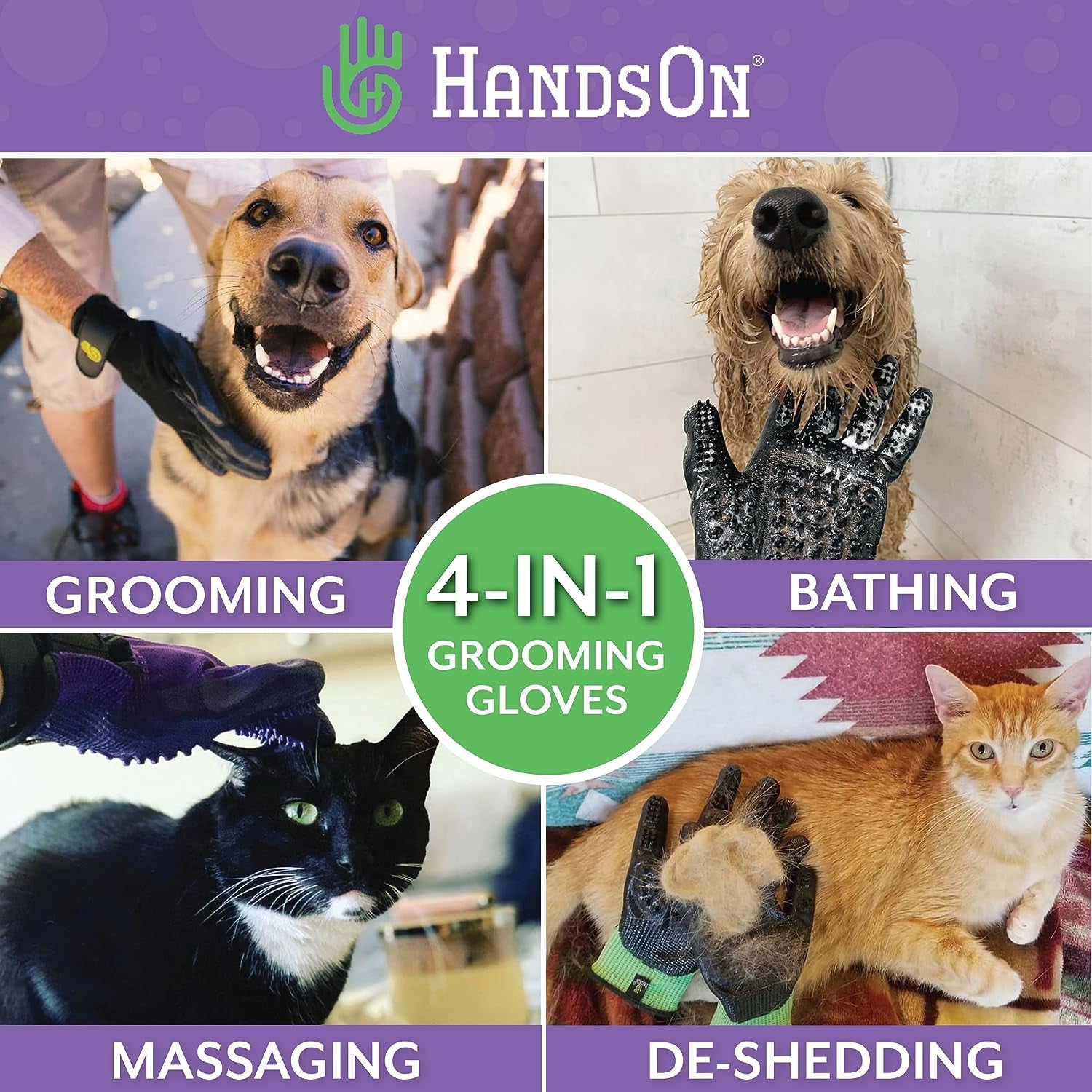 "Revolutionary Pet Grooming Gloves - the Ultimate Shedding, Bathing, and Hair Remover Solution - Perfect for Cats, Dogs, and Horses - Gentle and Effective"