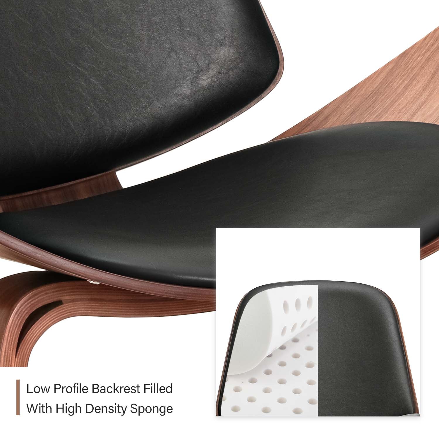 "Stylish Mid Century Lounge Chair: Sleek Shell Design, Modern Tripod Base, and Luxurious Black PU Leather Upholstery for the Perfect Living Room Upgrade"