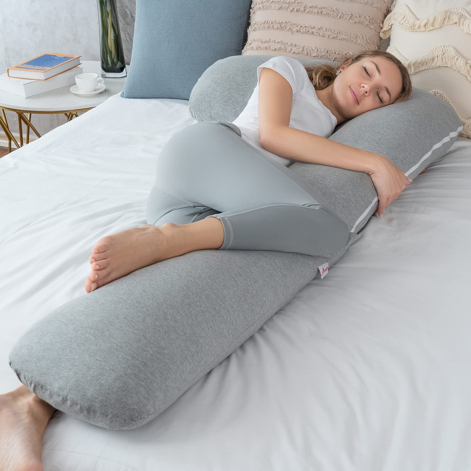 "Luxurious L-Shaped Body Pregnancy Pillow for Ultimate Comfort and Support during Pregnancy and Side Sleeping"