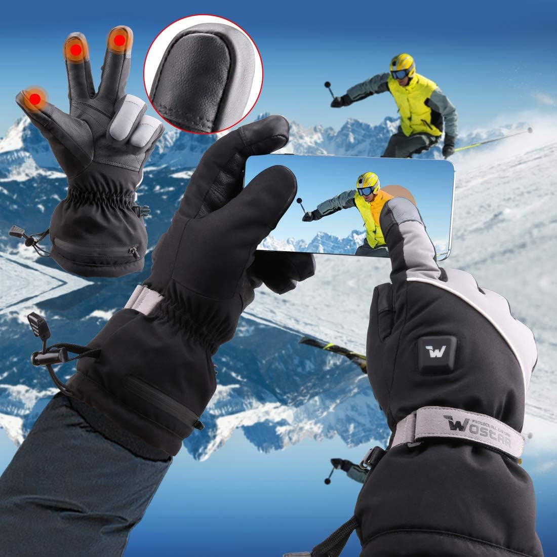 "Ultimate Warmth and Comfort: Electric Heated Gloves with Adjustable Heat Levels, Touchscreen Functionality, and Waterproof Design - Perfect for Men and Women in Skiing and Snowboarding"