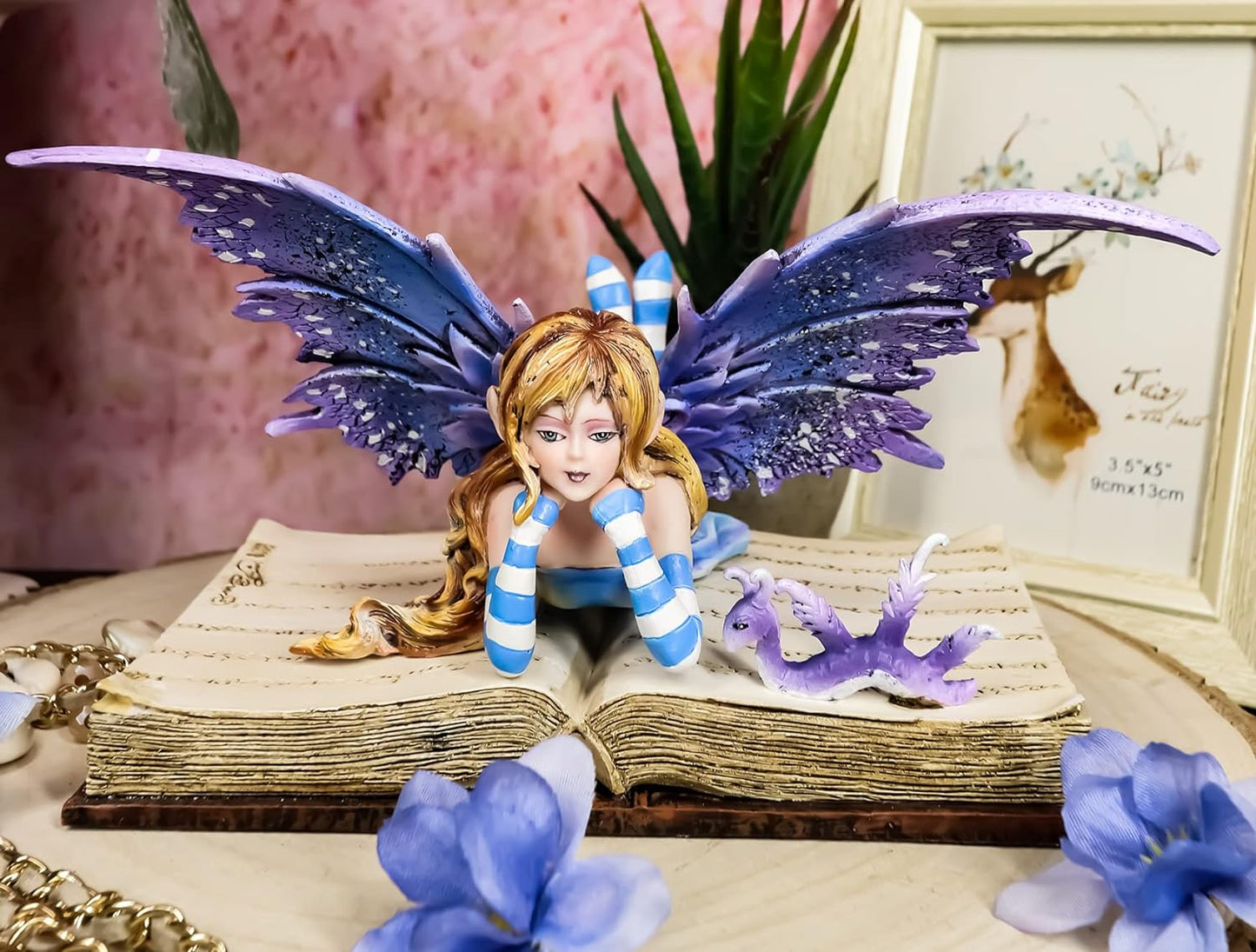 "Enchanting Purple Lavender Fairy with Dragon Statue: 7.25" Collectible for Fantasy Lovers"