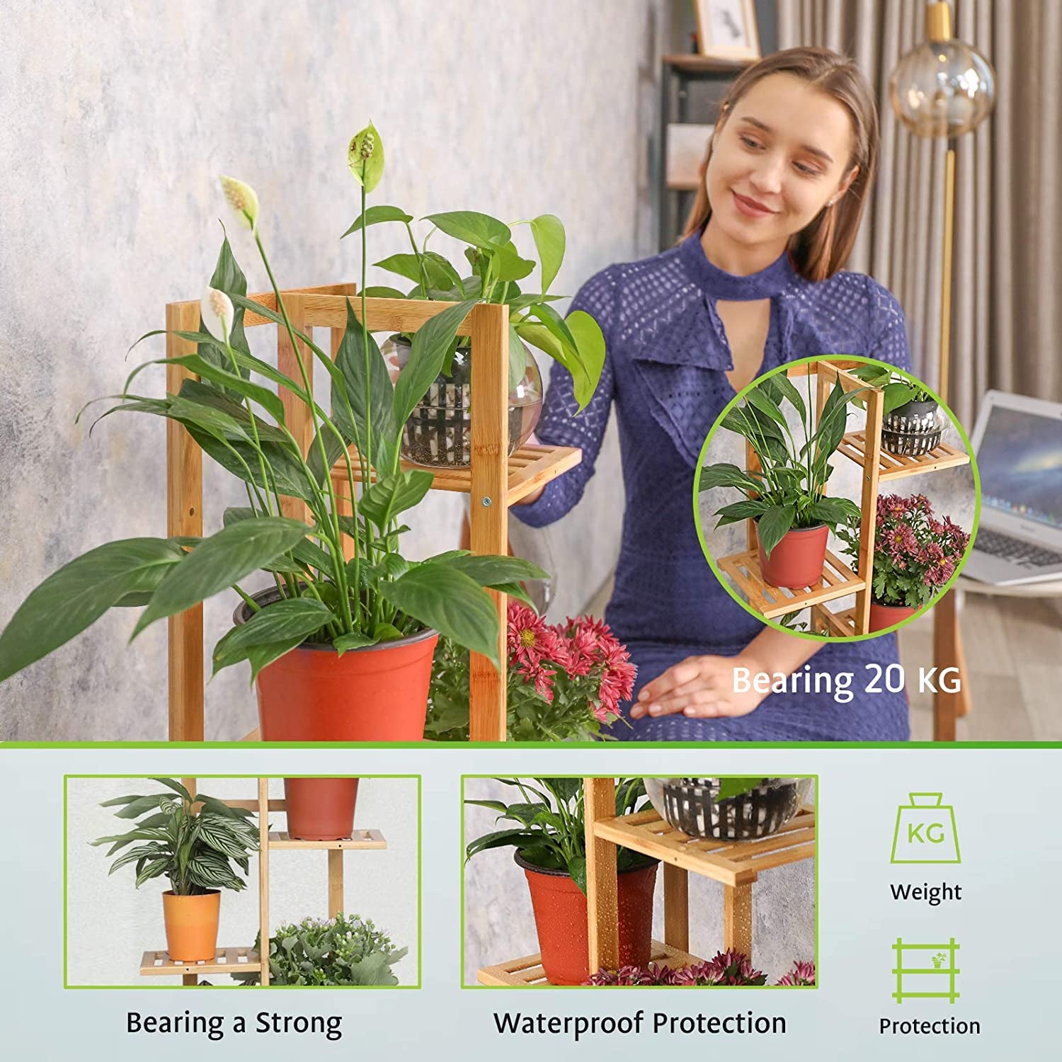 "Luxurious 5-Tier Bamboo Plant Stand - Showcase Your Indoor Plants with Style - Perfect for Any Room or Outdoor Space!"