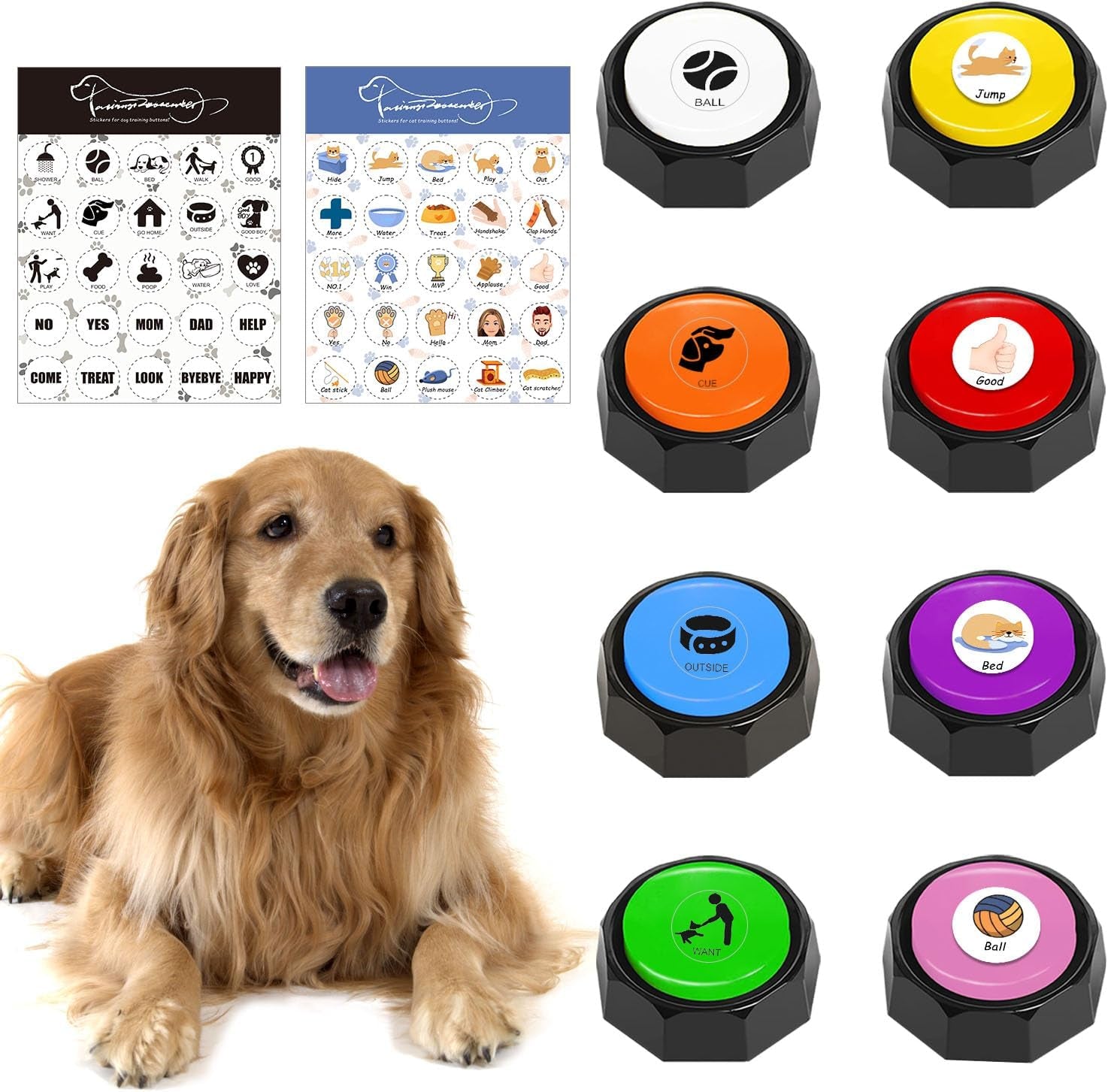 "Enhance Your Dog Training with Our Recordable Buzzer Set - Personalize Commands and Messages - 10 Seconds Playback - Vibrant Green and Purple Buttons - Set of 2"