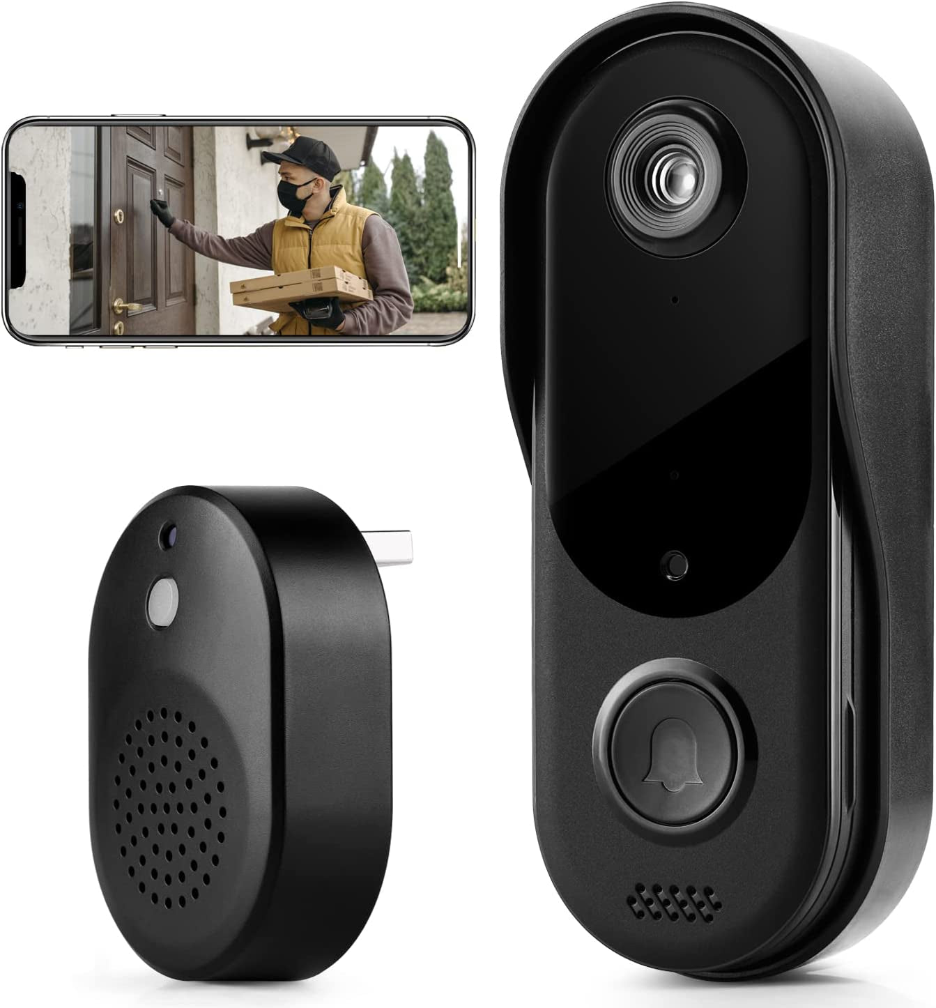 "Ultimate Security: Wireless Wifi Video Doorbell with Waterproof Design, Battery Powered, 2-Way Audio, Smart Ir, Wide Angle Lens, Cloud Storage, and Easy 2.4G Wifi Setup"