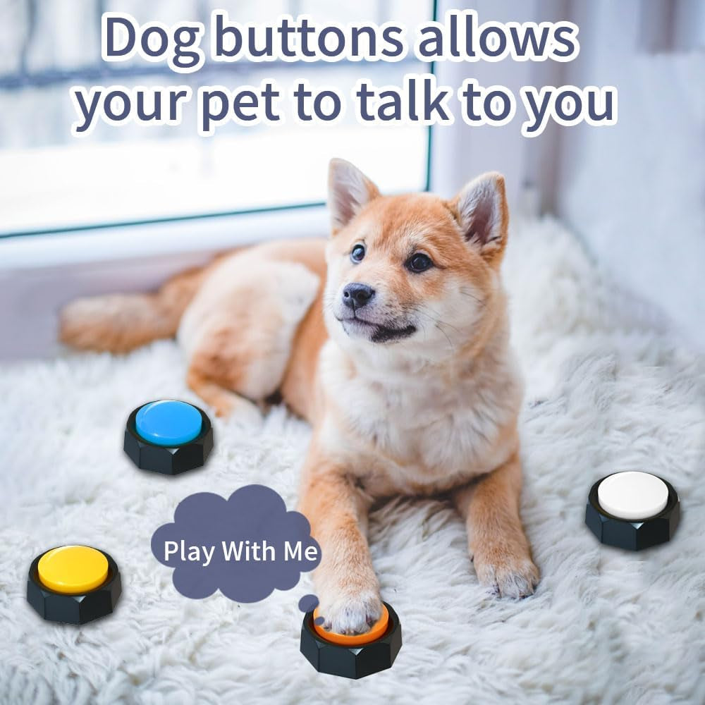 "Enhance Your Dog Training with Our Recordable Buzzer Set - Personalize Commands and Messages - 10 Seconds Playback - Vibrant Green and Purple Buttons - Set of 2"