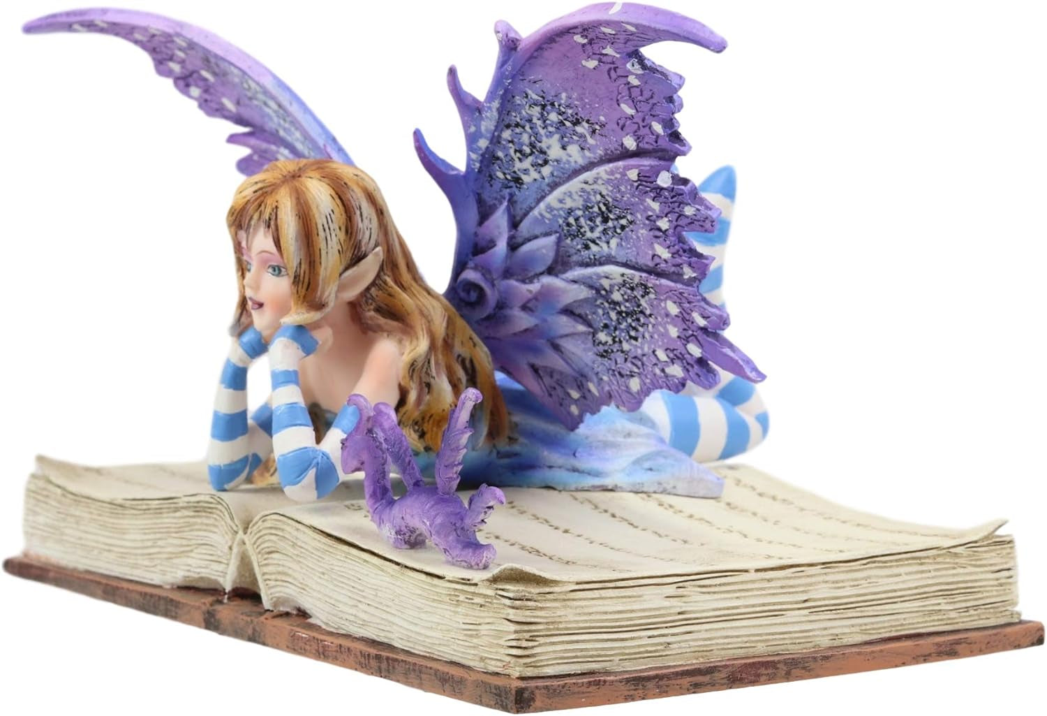 "Enchanting Purple Lavender Fairy with Dragon Statue: 7.25" Collectible for Fantasy Lovers"