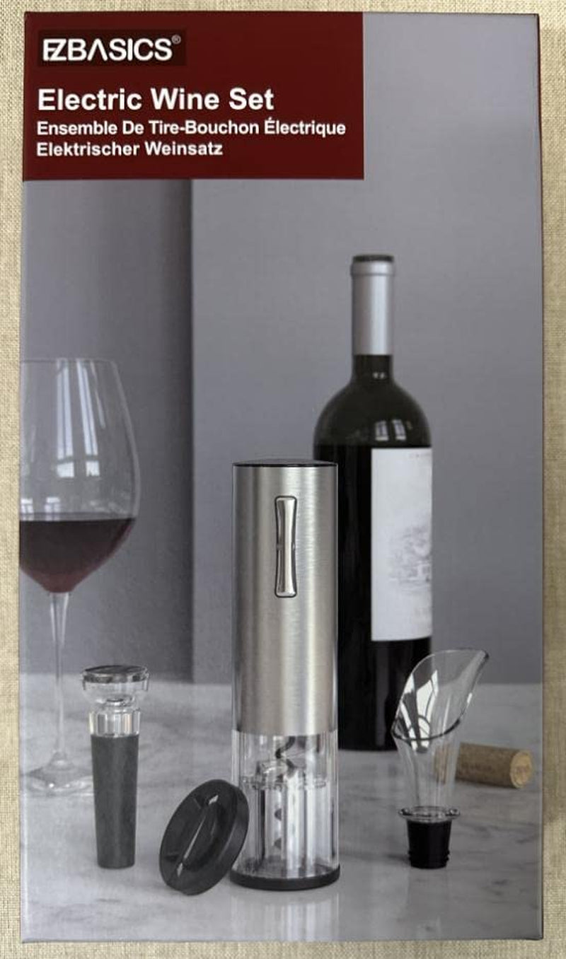 "Effortless Wine Opening: Complete Set with Foil Cutter, Vacuum Stopper, Aerator Pourer - Sleek Silver Design"