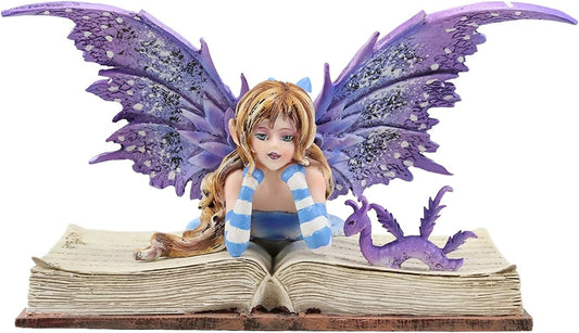 "Enchanting Purple Lavender Fairy with Dragon Statue: 7.25" Collectible for Fantasy Lovers"